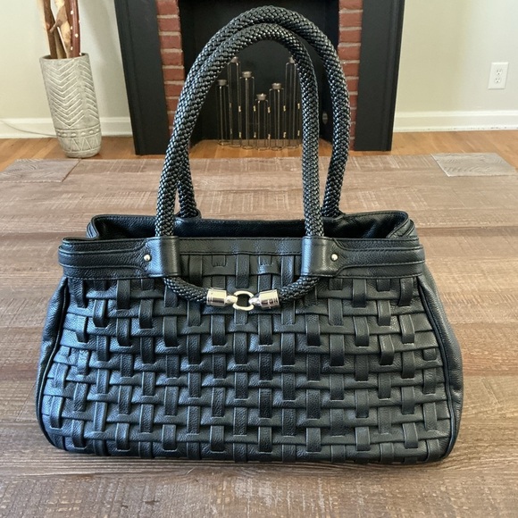 Cole Haan Genevieve Leather Weave Large Tote Bag Suede Interior - Picture 5 of 14